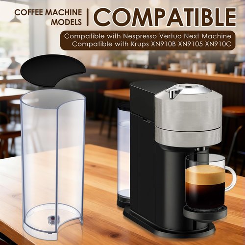 Mysora Water Tank Reservoir Replacement & Black Lid Cover Compatible with Nespresso Vertuo Next, Compatible with Krups XN910B XN9105 XN910C Coffee Machine, Coffee Machines Replacement Parts, Clear