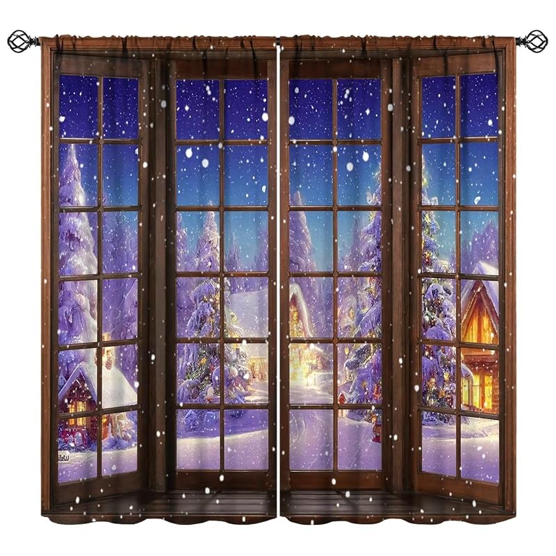 Winter Snow Christmas Curtains - 42x45in Blackout Drapes for Living Room & Bedroom (Variation: Winter Snow-2+21" W x 45" L)