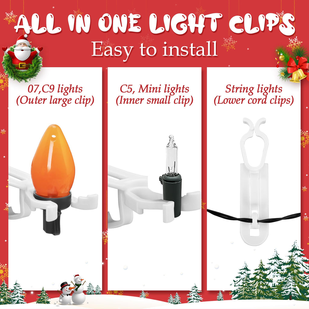 EBaokuup 180 Pcs Christmas Light Clips,Waterproof Gutter Lights Hooks of Outside String Lights C9,C7 and Mini Lights,All in One Roof Light Hangers for Christmas Gutters,Shingles,Fence,Roof