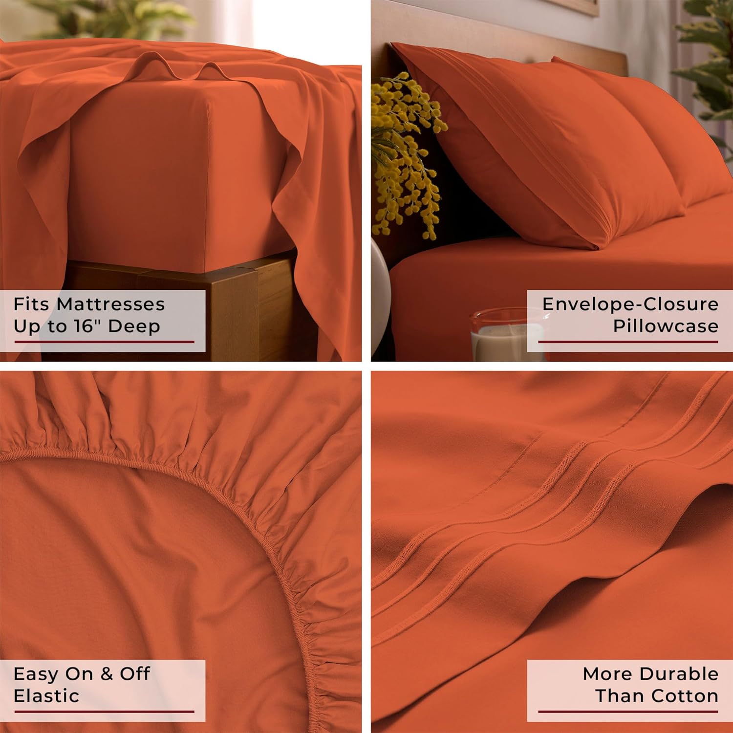Mellanni Queen Sheets Set - 4 PC Hotel Luxury Bedding | Extra Soft, Cooling, Wrinkle-Resistant (Queen, Poppy Orange)