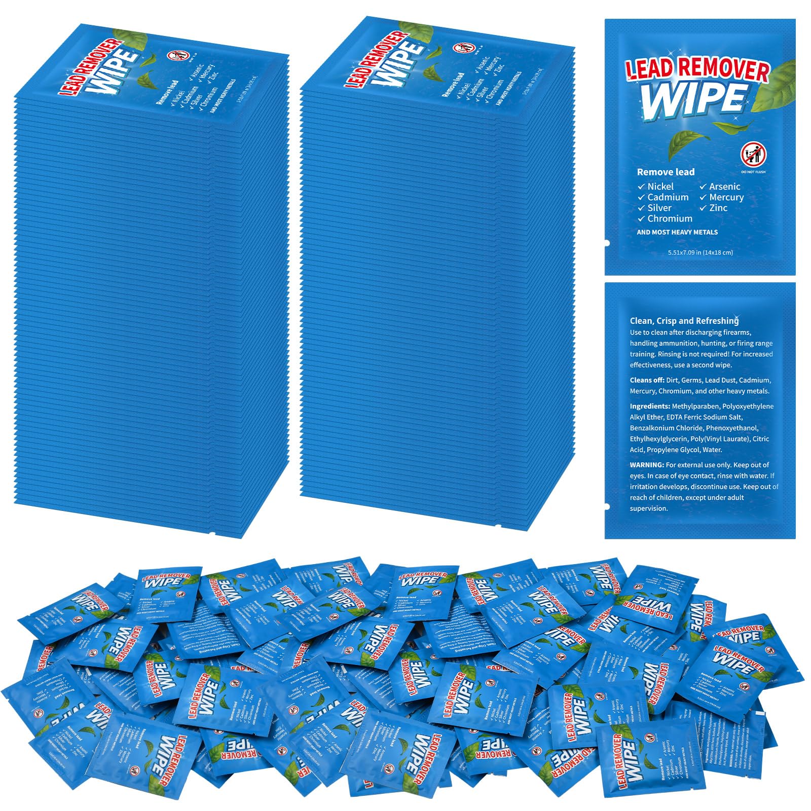 Heigble 100 Pack Lead Remover Wipes for Shooting Hand&Surface Cleaning Wipes Effectively Removes Lead, Dust, Oil&Grime Individually Wrapped Wipe for Shooting Ranges, Hunting, Industrial Use (Blue)