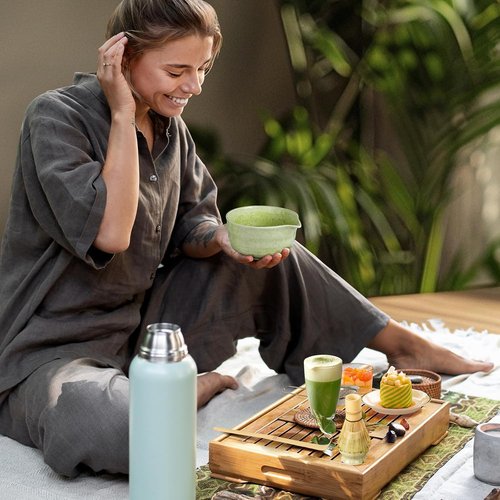 Dayacoco Matcha Whisk Set - Complete 5-Piece Ceramic Kit with Bowl, Whisk, Bamboo Scoop & Sifter | Perfect Gift for Tea Lovers (Green)