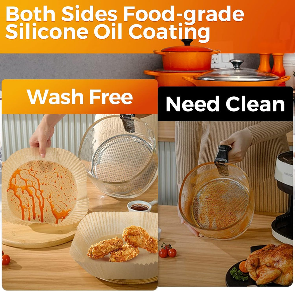 Vailnd Air Fryer Liners - 100 Pcs Disposable 9-Inch Oil-Proof Parchment Sheets for XL Cookers