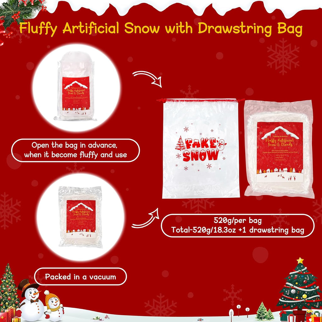 Skiennix Fake Snow Decor - 520g Fluffy Artificial Snow for Christmas & Holiday Displays