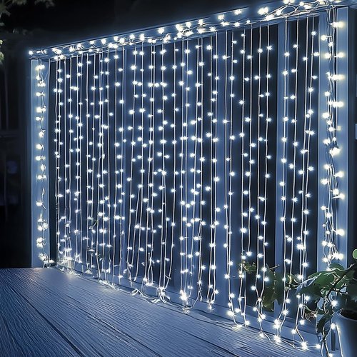 Dazzle Bright 300 LED Curtain String Lights - Waterproof Fairy Lights with 8 Modes | White Decor for Bedroom, Party & Wedding