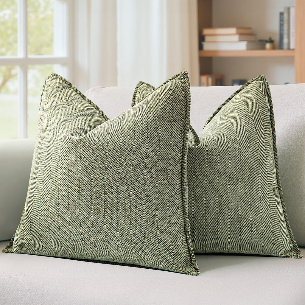 MIULEE Decorative Pillow Covers - Soft Chenille Sage Green | 18x18 Inch Luxurious Farmhouse Cushion for Sofa & Bedroom