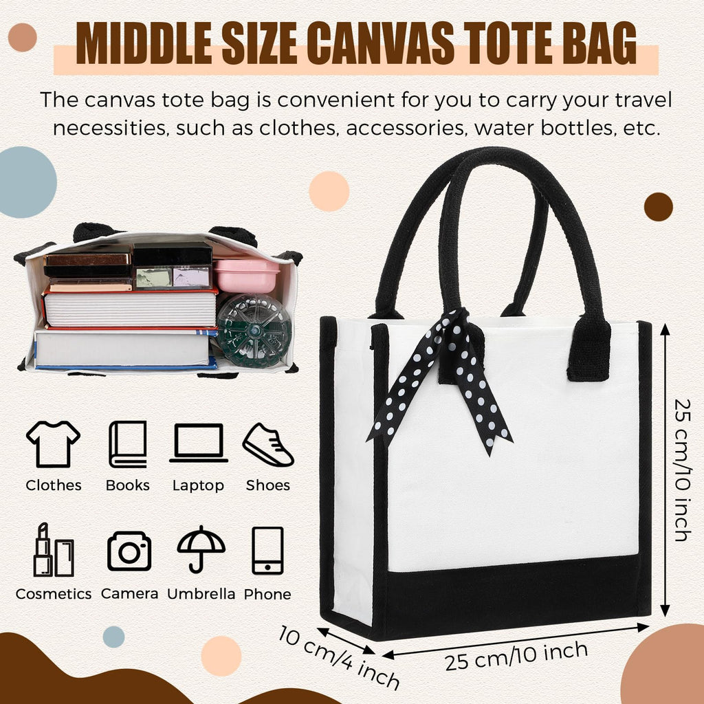 Sunnymove 12 Pcs Small Canvas Tote Gift Bags Bulk for Women Size 10 x 10 x 4 Inch Sublimation Personalized Blank Shopping Tote with Handle for Wedding Bridesmaid Birthday Party