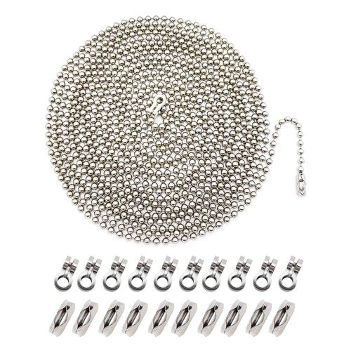 Ceiling Fan Pull Chain Extender – 16 ft 4.5 mm Stainless Steel Beaded Chain with 10 Connectors, Fan and Light Pull Chain Extension for Fixtures