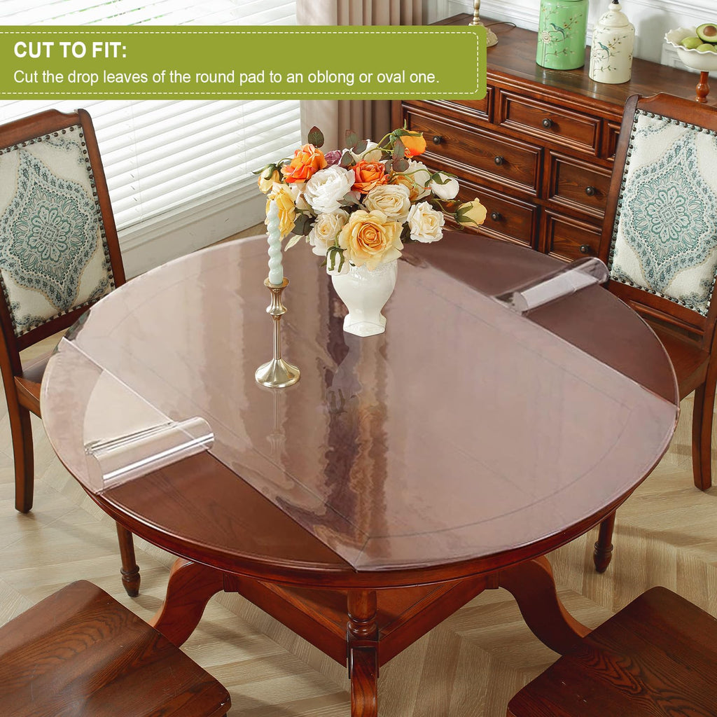 OstepDecor Round Clear Table Protector 59 Inch Thick Clear Table Cover Protector Round, Plastic Waterproof PVC Tablecloth, Vinyl Circle Table Top Protector for Dining Room, Coffee Tabletop