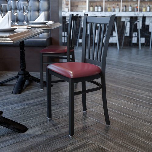 Flash Furniture HERCULES Series Black Vertical Back Metal Restaurant Chair - Burgundy Vinyl Seat