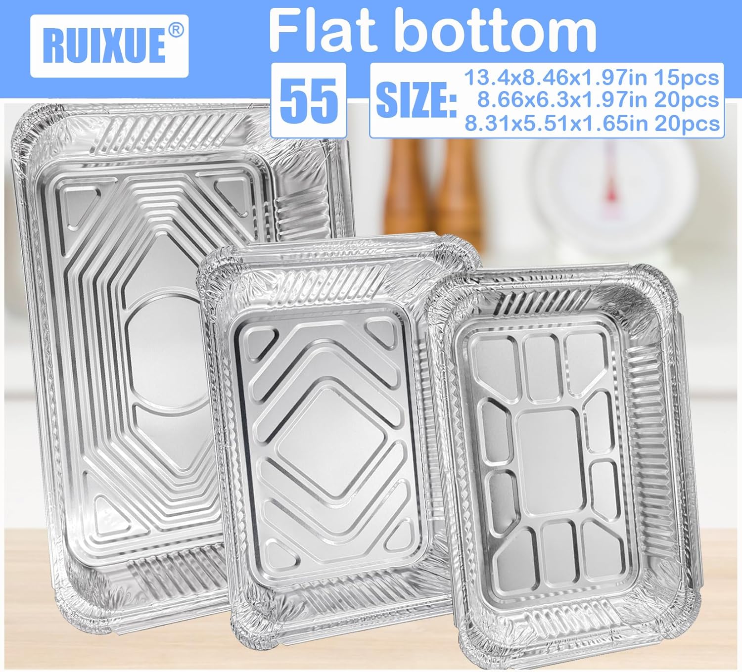 Notwoe® Disposable Aluminum Baking Pans - 55 Pack with Lids | Combo Set 12x8, 8x6, 8x5 Square