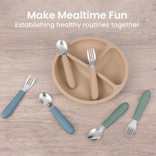 Eascrozn Toddler Utensils Set - 6 Pack Kids Forks and Spoons with Silicone Handles | Safe 18/8 Stainless Steel, BPA Free