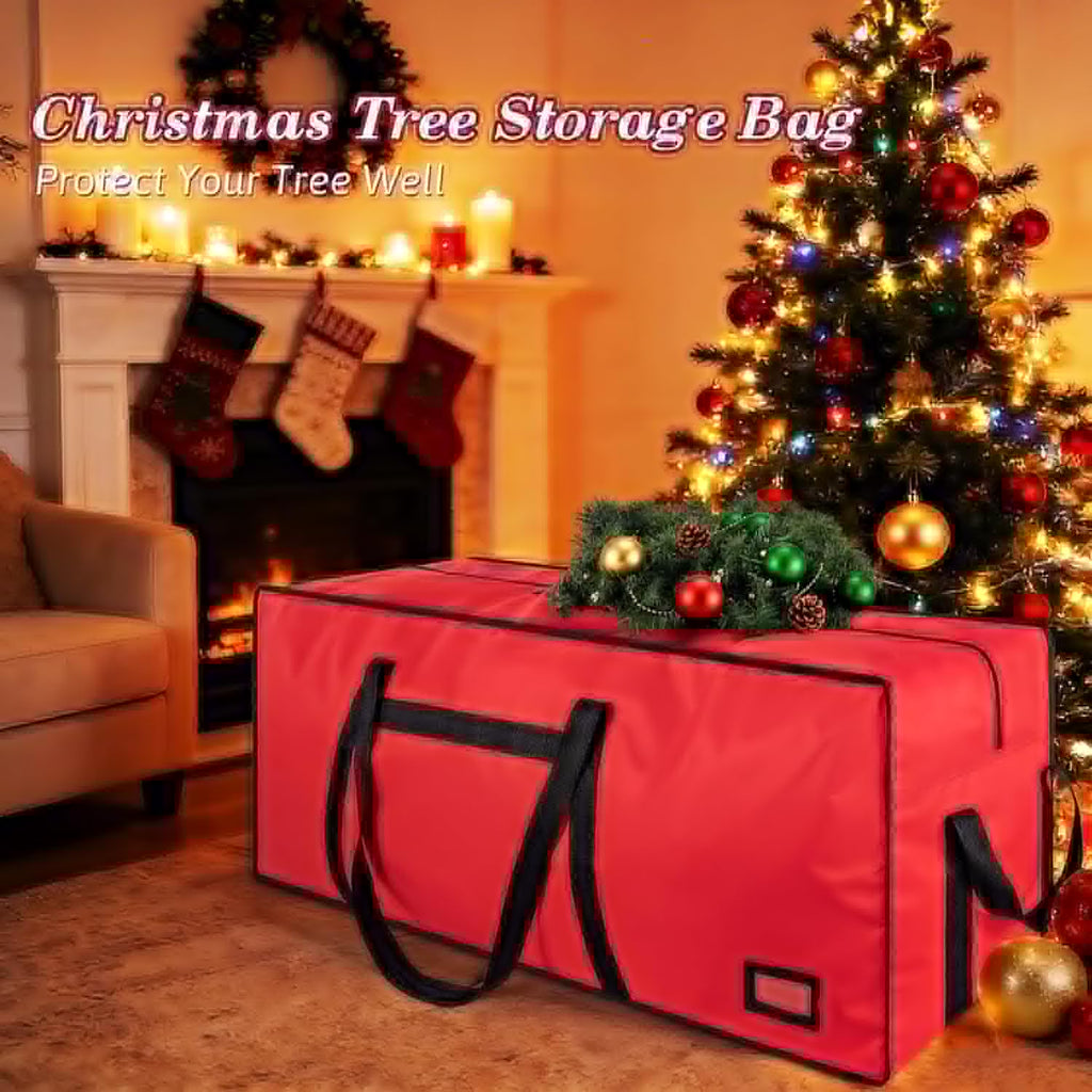 Heavy Duty Christmas Tree Bag - 7.5 FT with Dual Zippers & Reinforced Handles | Large Capacity, Red
