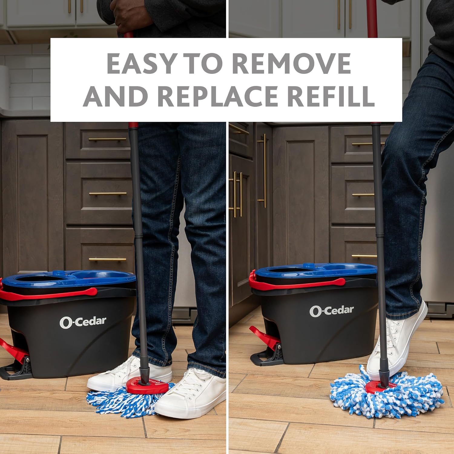 O-Cedar RinseClean Spin Mop & Bucket System - Includes 2 Extra Mop Heads | Cleans with Water & Eliminates 99% of Bacteria
