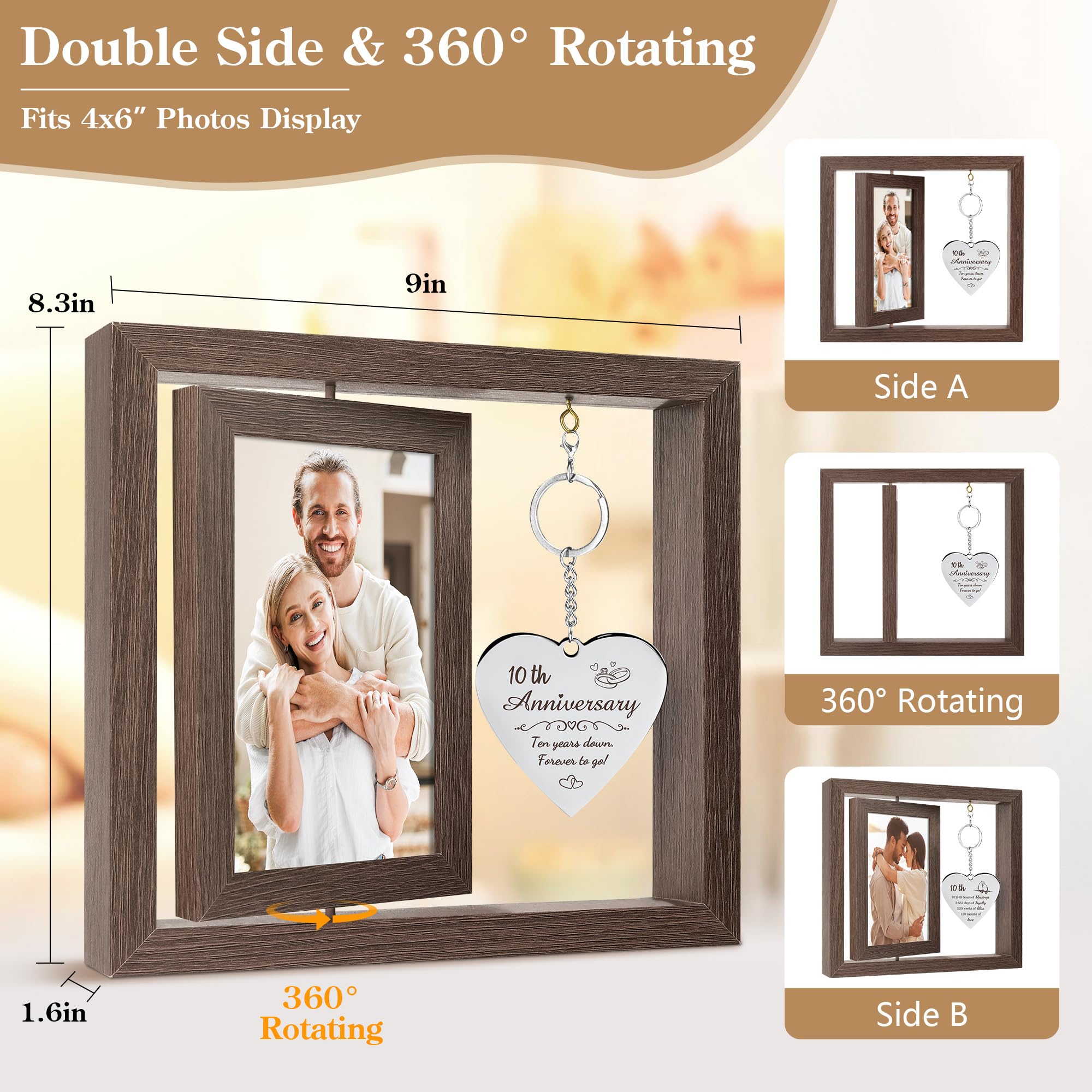 10 Year Anniversary Picture Frame Gifts for Couple 10 Year Anniversary Decorations Gifts for Wife 10 Year Gift Anniversary Customized Photo Frame Happy 10th Aniversario Decorations Gift for Him