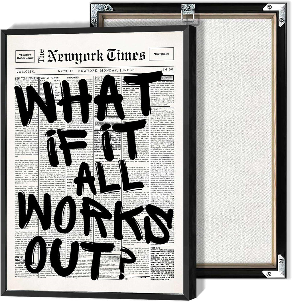 Skiennix Retro Black And White Newspaper Poster - Positive Affirming Canvas Wall Art | 12x18in Framed Decor