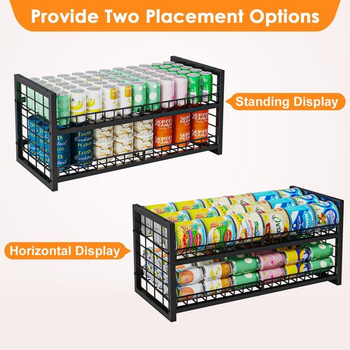 JKsmart 2-Tier Stackable Can Organizer, Extra-Long Can Rack for Pantry Storage, Adjustable Can Dispenser Holds Up to 64 Cans, Super Sturdy Holders for Various Canned Food Snacks Soda