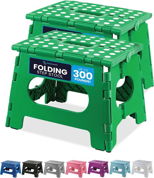 Handy Laundry Folding Step Stool - Lightweight & Sturdy for Adults and Kids - Easy One-Flip Design (Green | 2-Pack)
