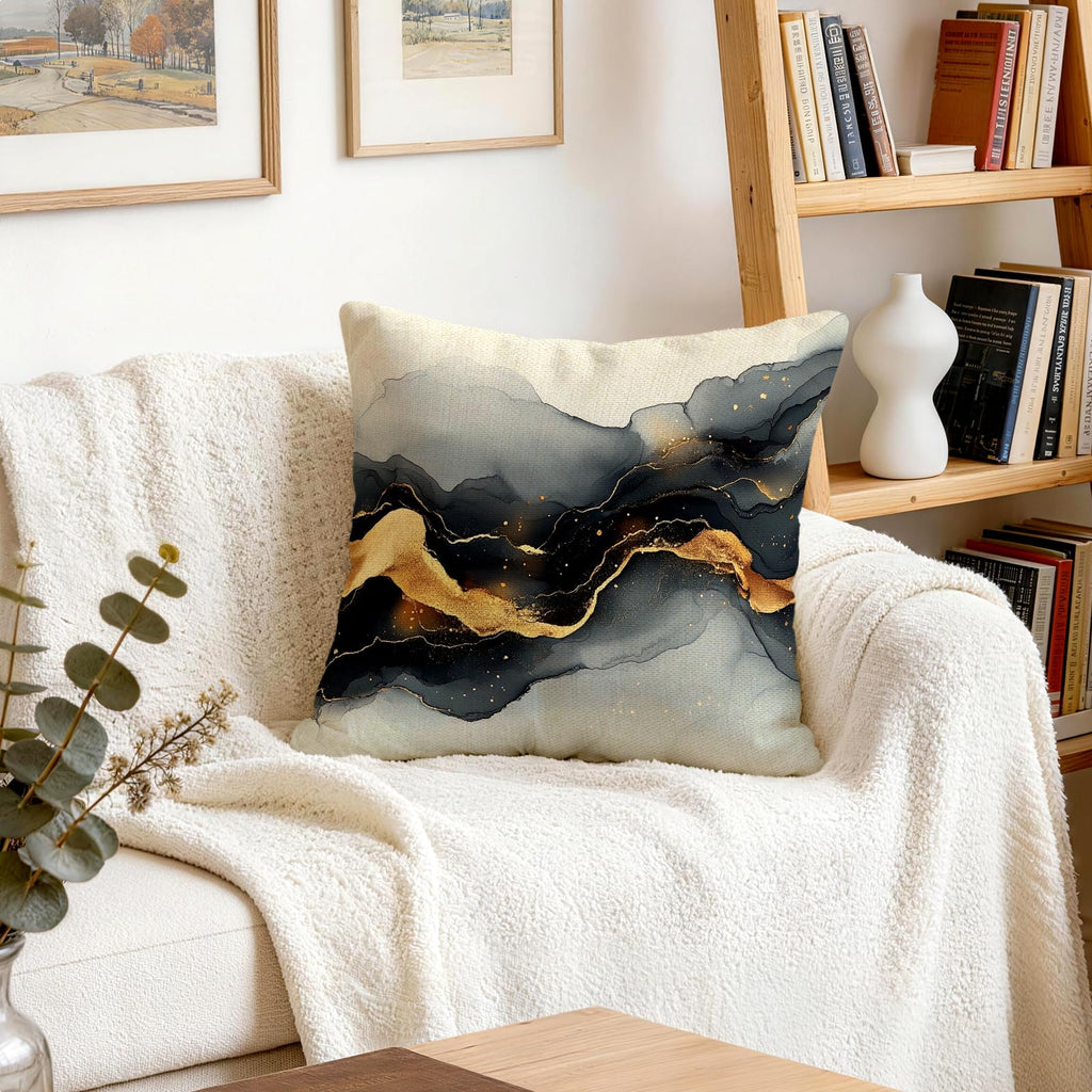 BEWQ Bless Home Black Gold Marble Throw Pillow Covers, 18X18 inch Set of 4 Square Modern Outdoor Pillow Cases Decorative Cushion Covers, for Home Couch Sofa Car Decor