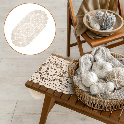 Oval Lace Table Runner Cotton Crochet Lace Table Runner Doilies Floral Tables Scarf Furniture Cloth Cover Handmade Tables Dresser Scarf Décor Crochet Placemats (Beige Oval, 12x24 Inch)