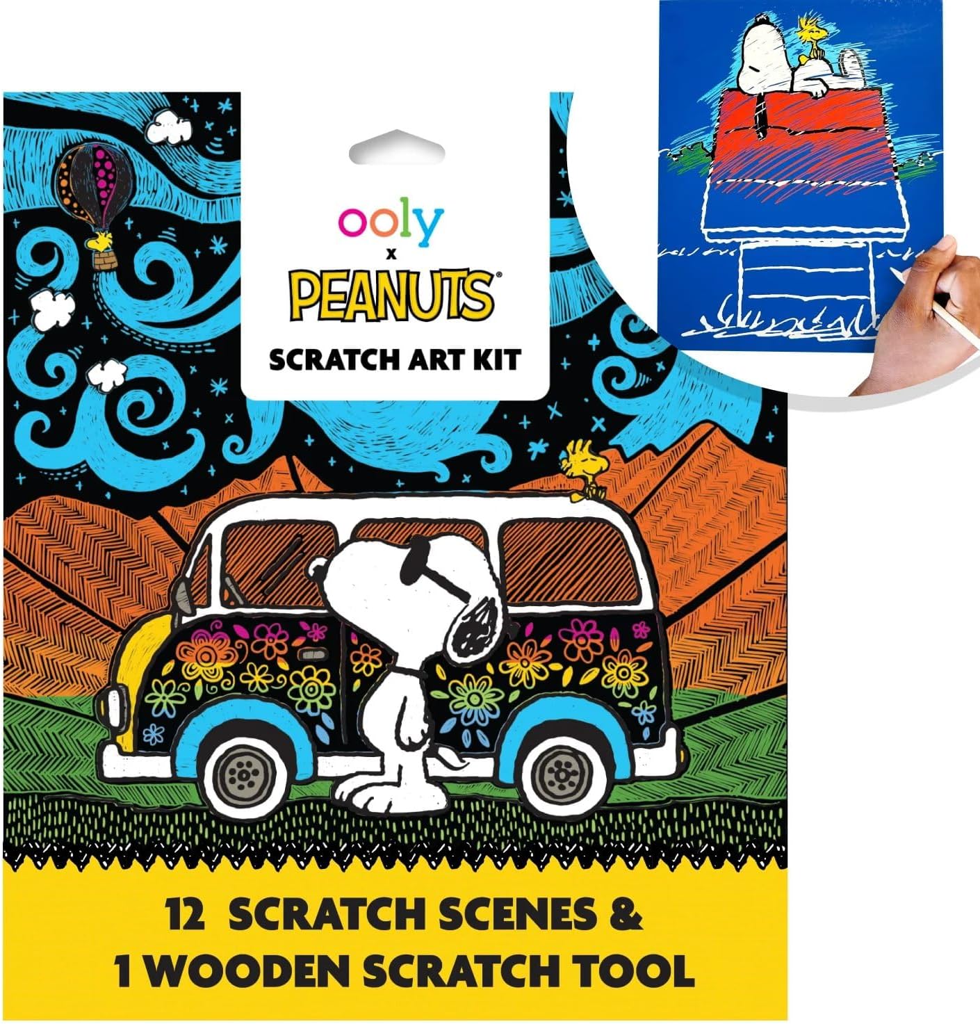 Ooly X Peanuts Scratch Art Kit - 12 Fun Cards with Snoopy & Friends | Travel-Friendly Craft Set