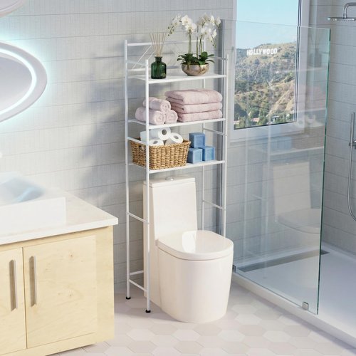 Home Zone Living Over-The-Toilet Bathroom Storage Organizer with 3-Tier Shelves and Adjustable Feet, Freestanding Steel Frame Design, White