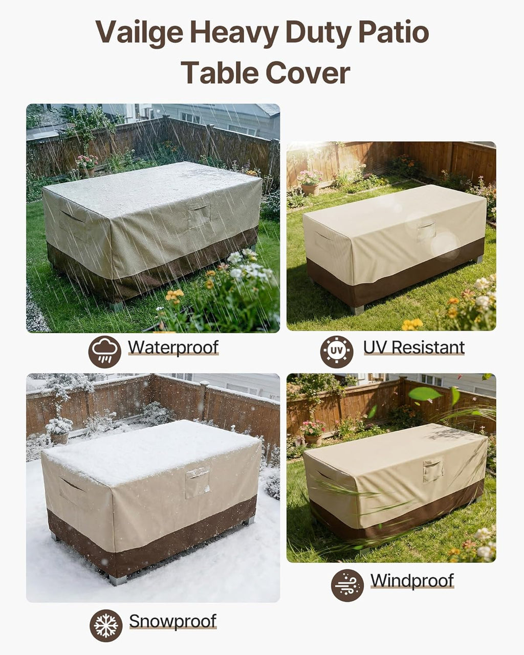 Vailge Heavy-Duty Waterproof Patio Table Cover - Rectangular/Oval Design | Large Beige & Brown