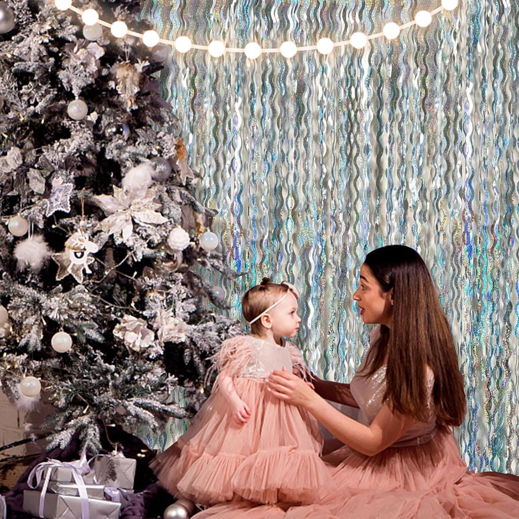 Skiennix Tinsel Foil Fringe Curtains - Sparkling Wavy Backdrop for Parties & Events | Photo Booth Decor