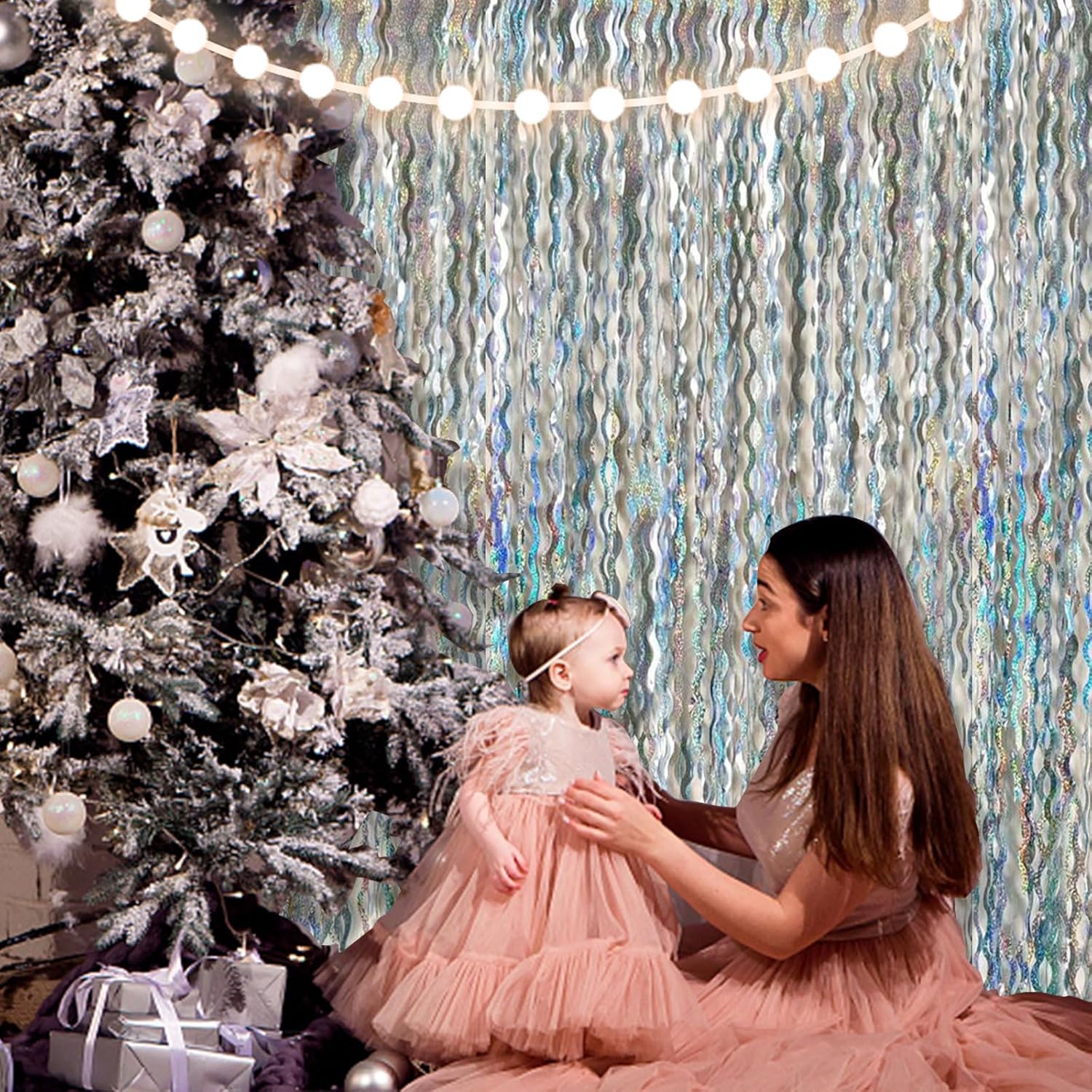 Skiennix Tinsel Foil Fringe Curtains - Sparkling Wavy Backdrop for Parties & Events | Photo Booth Decor