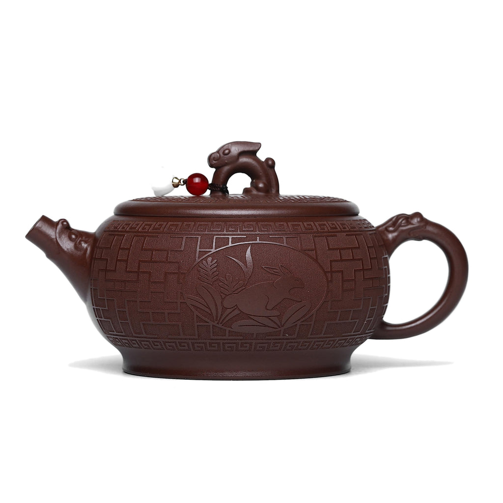 SILINE Zisha Teapot, Chinese Yixing Clay Handmade Tea Pot 9.6 Oz, Infuse Brew Kung Fu Loose Leaf Tea Maker (Lucky Rabbit,Zini Purple Clay)