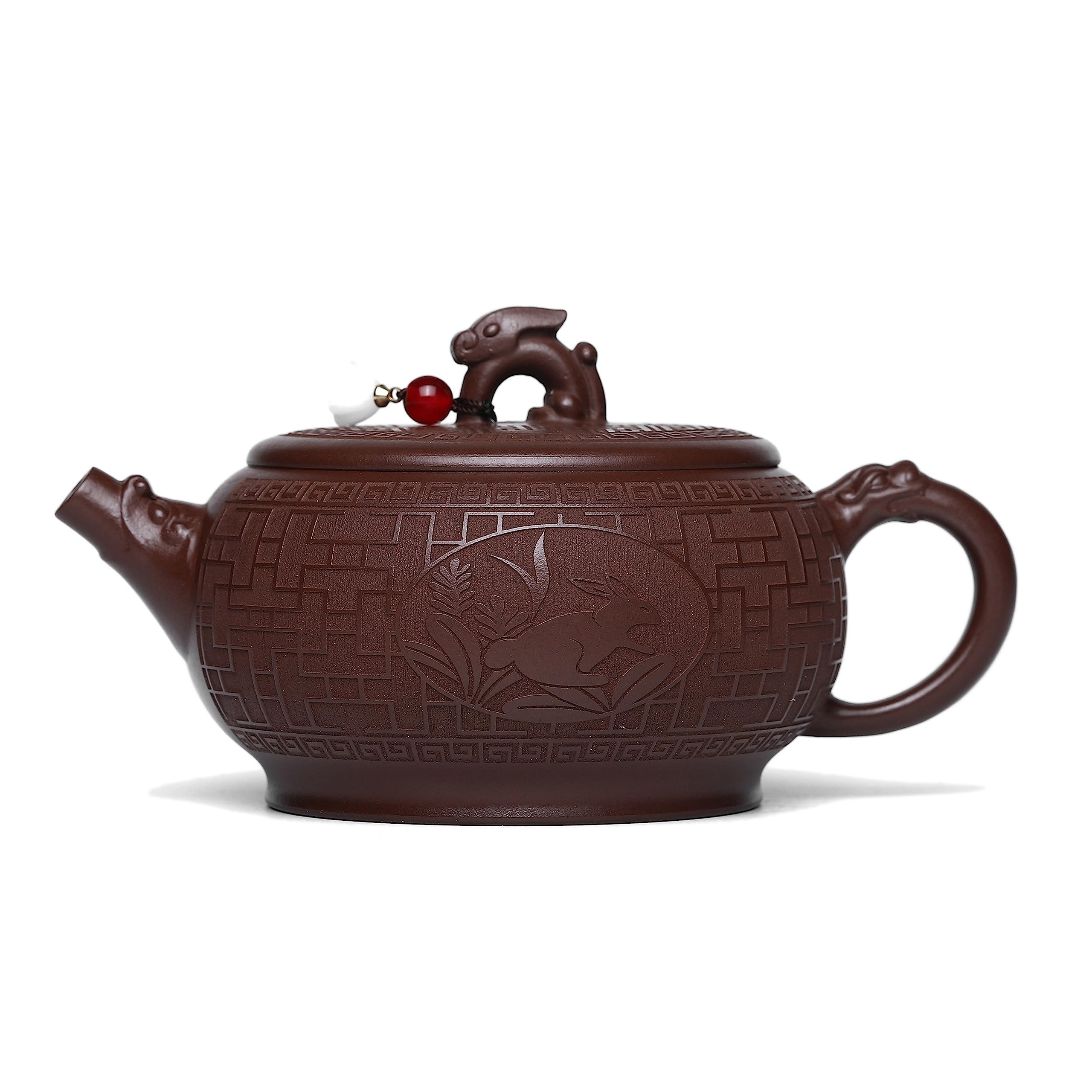 SILINE Zisha Teapot, Chinese Yixing Clay Handmade Tea Pot 9.6 Oz, Infuse Brew Kung Fu Loose Leaf Tea Maker (Lucky Rabbit,Zini Purple Clay)