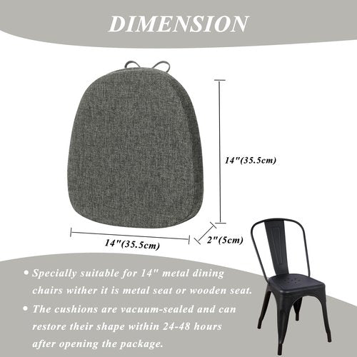 FlyGulls Metal Chair Cushions for Dining Chairs 2" Thick Kictchen Chair Cushions Non Slip Chair Pads with Ties for Metal Dining Chairs Set of 4 14" x 14" Dark Grey