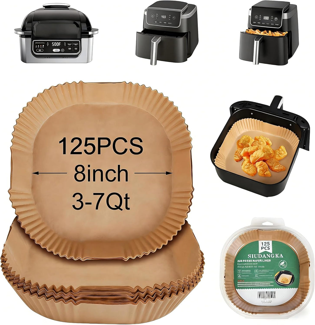 SIUDANGKA Air Fryer Disposable Paper Liner - 125 Pcs Parchment Pads for Ninja Air Fryer Pro AF141/AF142/AG301