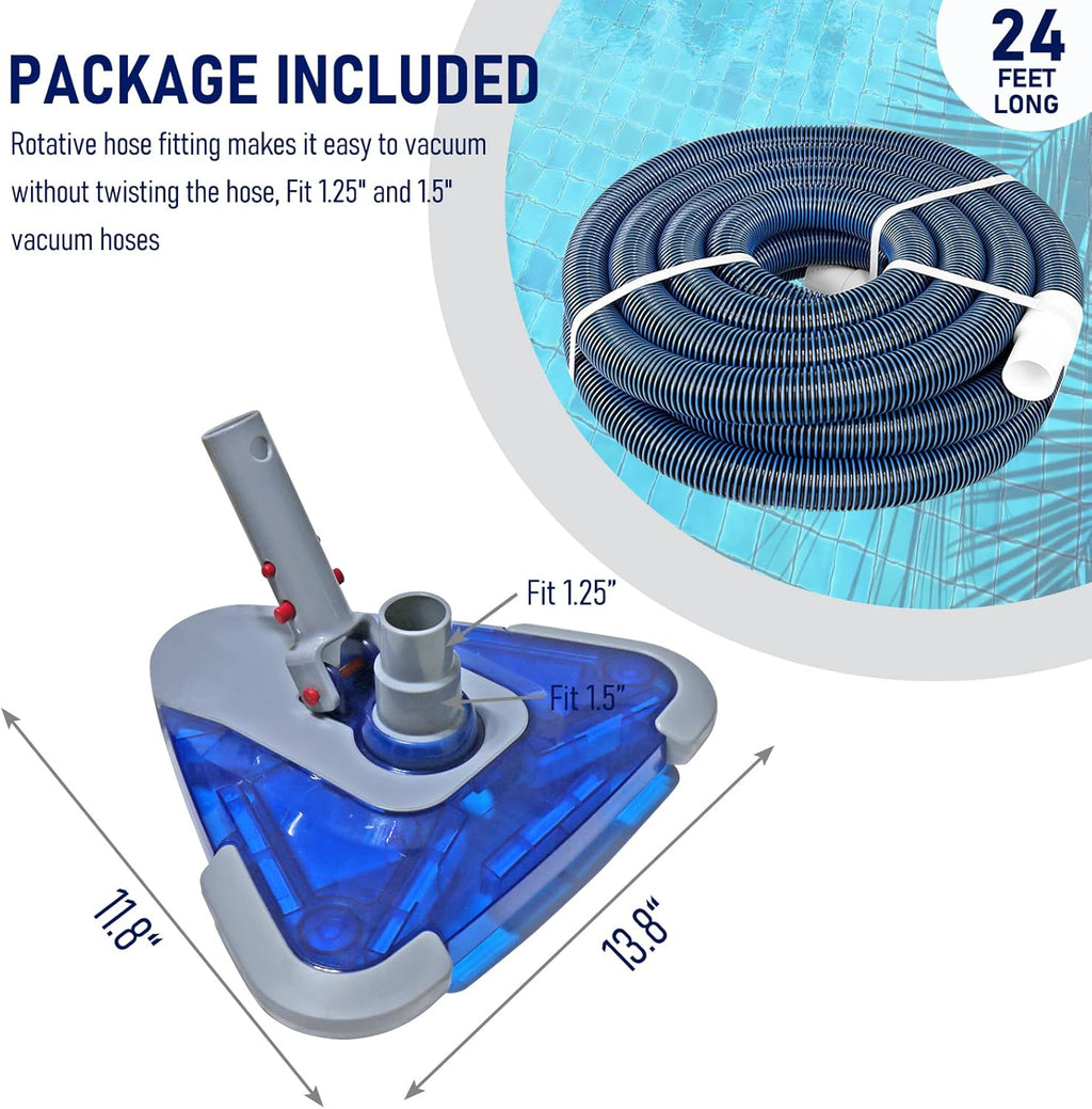 POOLWHALE Swimming Pool Vacuum Hose - 1.5-Inch x 24-Feet with Swivel Cuff & Weighted Head | Ideal for Above Ground & Small Inground Pools