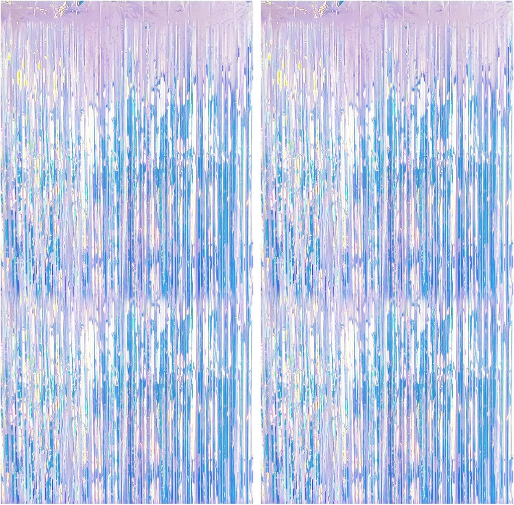 MYUPDALIN Iridescent Party Streamers - Foil Fringe Curtain for Mermaid Ocean Theme | 2 Pack