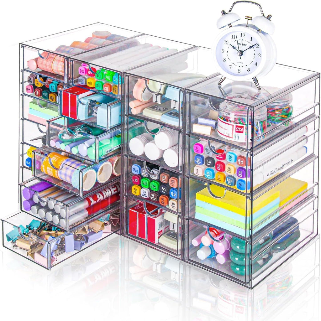 VZKAH Acrylic Organizer - 20 Drawer Desk Storage Solution | Clear Makeup & Craft Organizer