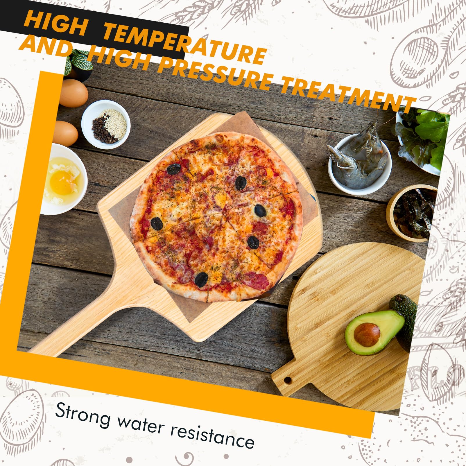 Bokon 2 Pack Wooden Pizza Peel, 16 x 14 Inch Large Pizza Paddle Set with 4 Inch Wooden Handle for Oven, Stone, Pan or Grill, Spatula for Baking Bread and Cake - Indoor & Outdoor