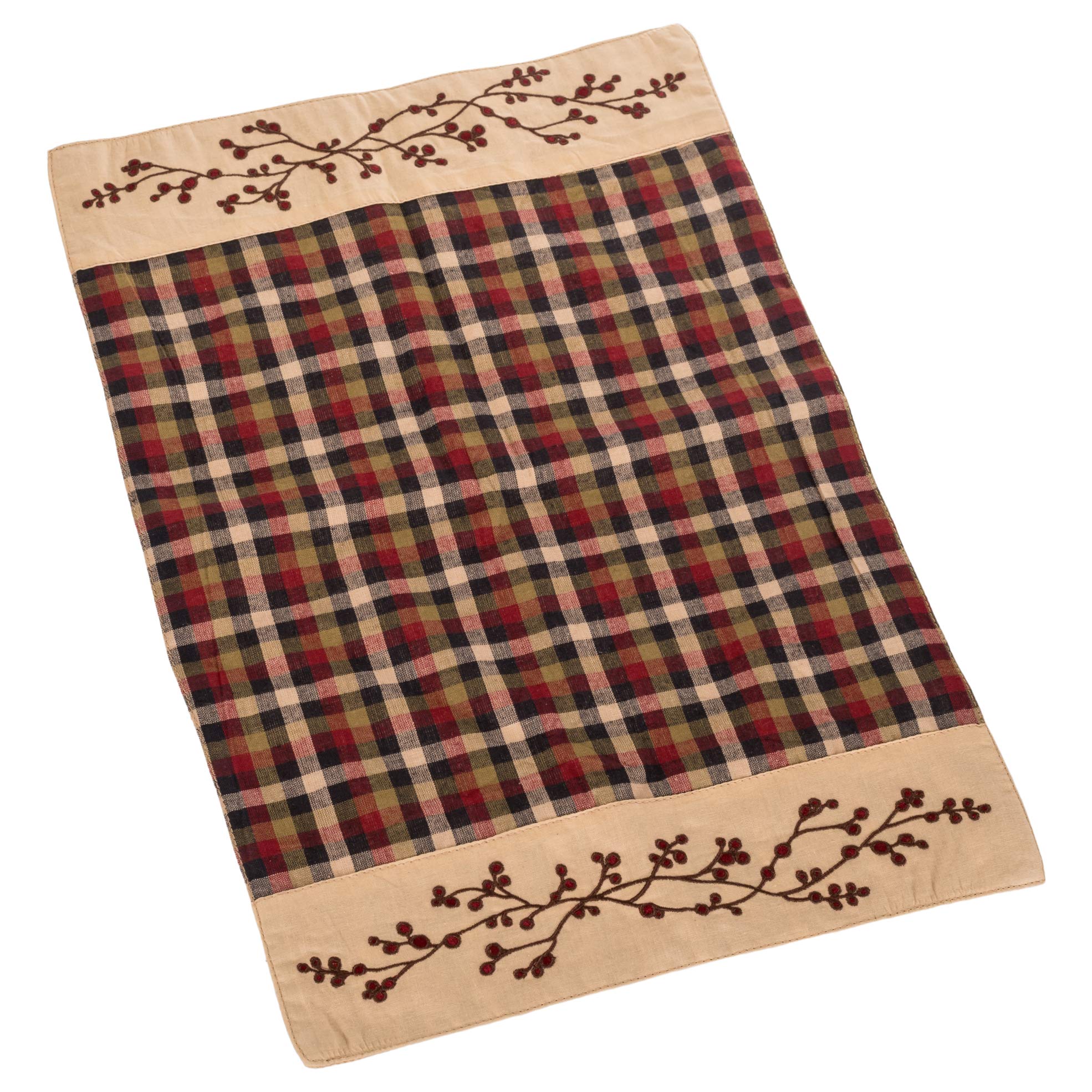 The Country House Lancaster Berry Edged Black Plaid 19 x 13 Cotton Fabric Placemats Pack of 4