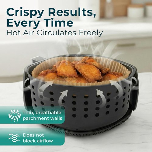 Cathy Yoder Round Air Fryer Liners - 125 PCS Disposable 6.3 Inch Parchment Sheets for Easy Cleanup