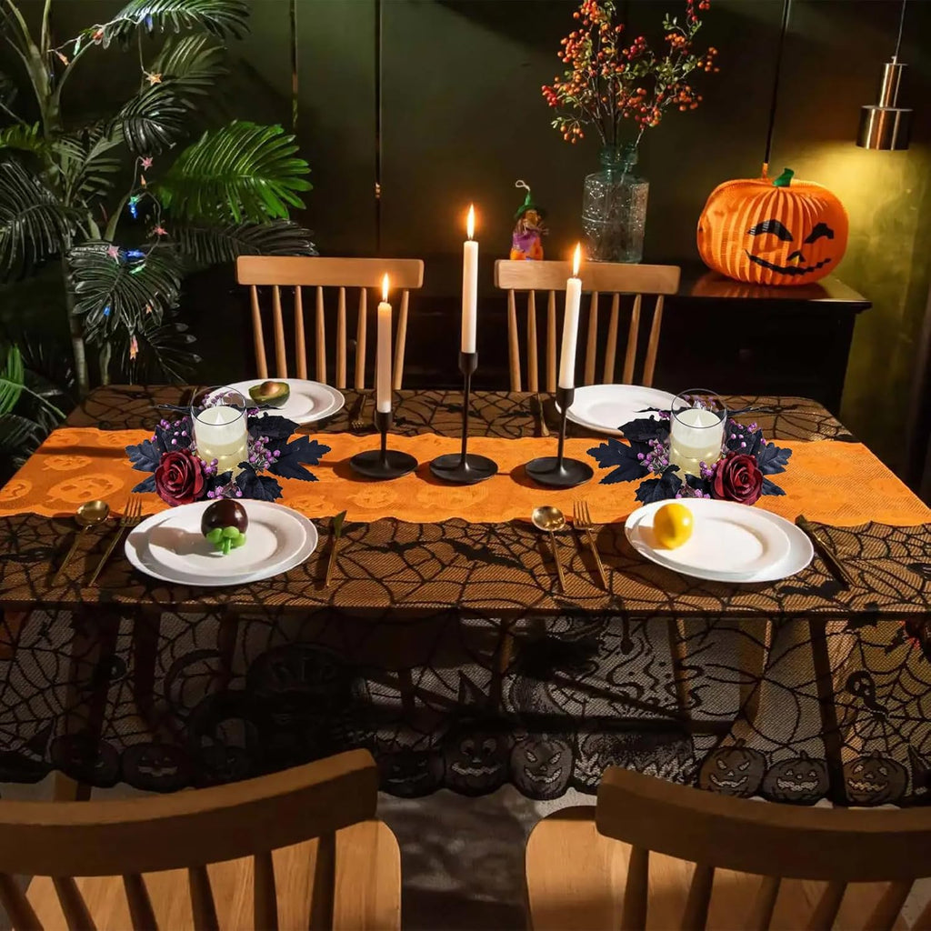 Regine Switzerland Halloween Candle Rings - Artificial Maple Leaf & Rose Flower Wreath | Festive Table Centerpiece Decor