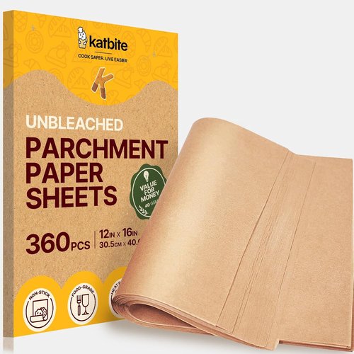 Katbite Parchment Paper Sheets - 360 PCS Unbleached Non-Stick Baking Paper | 12x16 Inches for Oven & Air Fryer