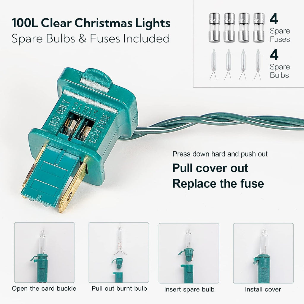 White Christmas Lights - 100 Count Clear Mini Incandescent String Lights for Holiday Decor | 23 Feet