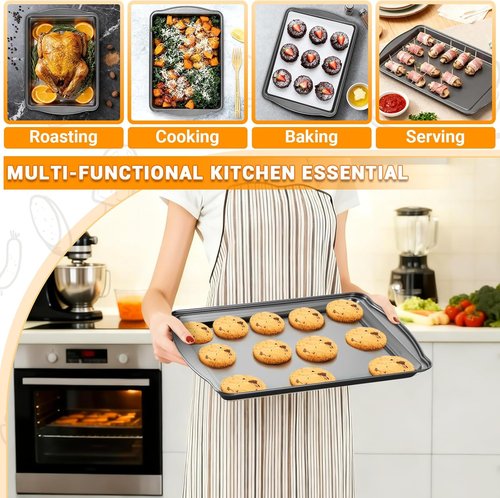 Carbon Steel Baking Pan Set by [Brand Name] | Nonstick 17-Inch Cookie Sheets - Rust & Warp Resistant, Easy Clean