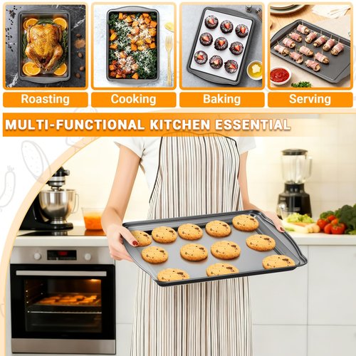 Funnydin Baking Pan Set of 3 - Carbon Steel Baking Sheets with Cooling Racks, 13/15/17 Inch, Nonstick Cookie Sheets for Baking, Rust & Warp Resistant & Stackable, Nontoxic & Heavy Duty & Easy Clean