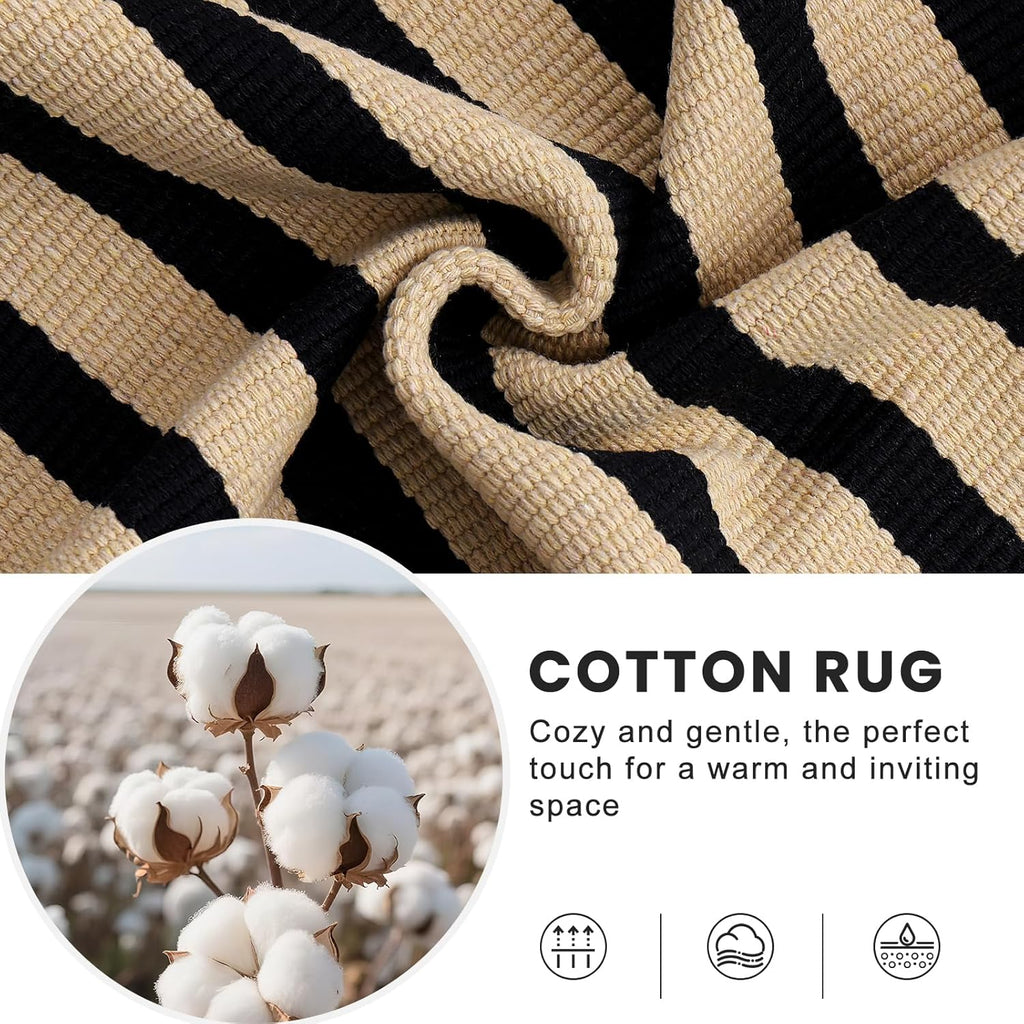 OLANLY Striped Rug - Washable Brown and Black Cotton Doormat 4' x 6' for Indoor/Outdoor Use