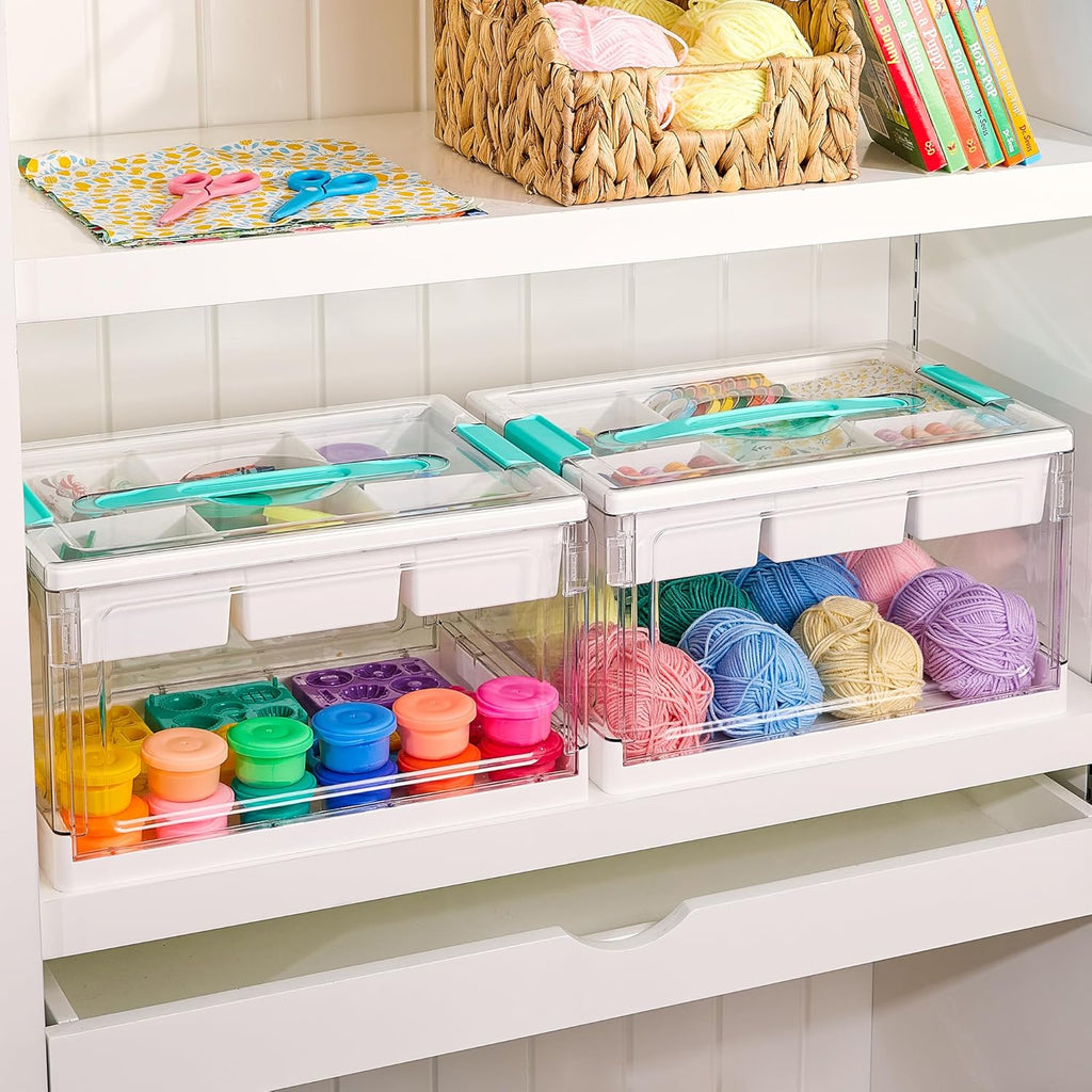 Vtopmart 24 QT Clear Plastic Craft Organizer - Removable Trays & Dividers for Art Supplies | Ideal Storage Box