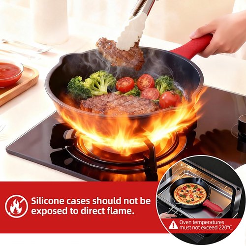 Cast Iron Skillet 3 Piece Set, Cookware Set 6, 8, 10 Inches, for Frying, Saute, &More, Easy Use in the Oven, Stove, Grill, or Campfire, Black, with Silicone Handle Grip Covers