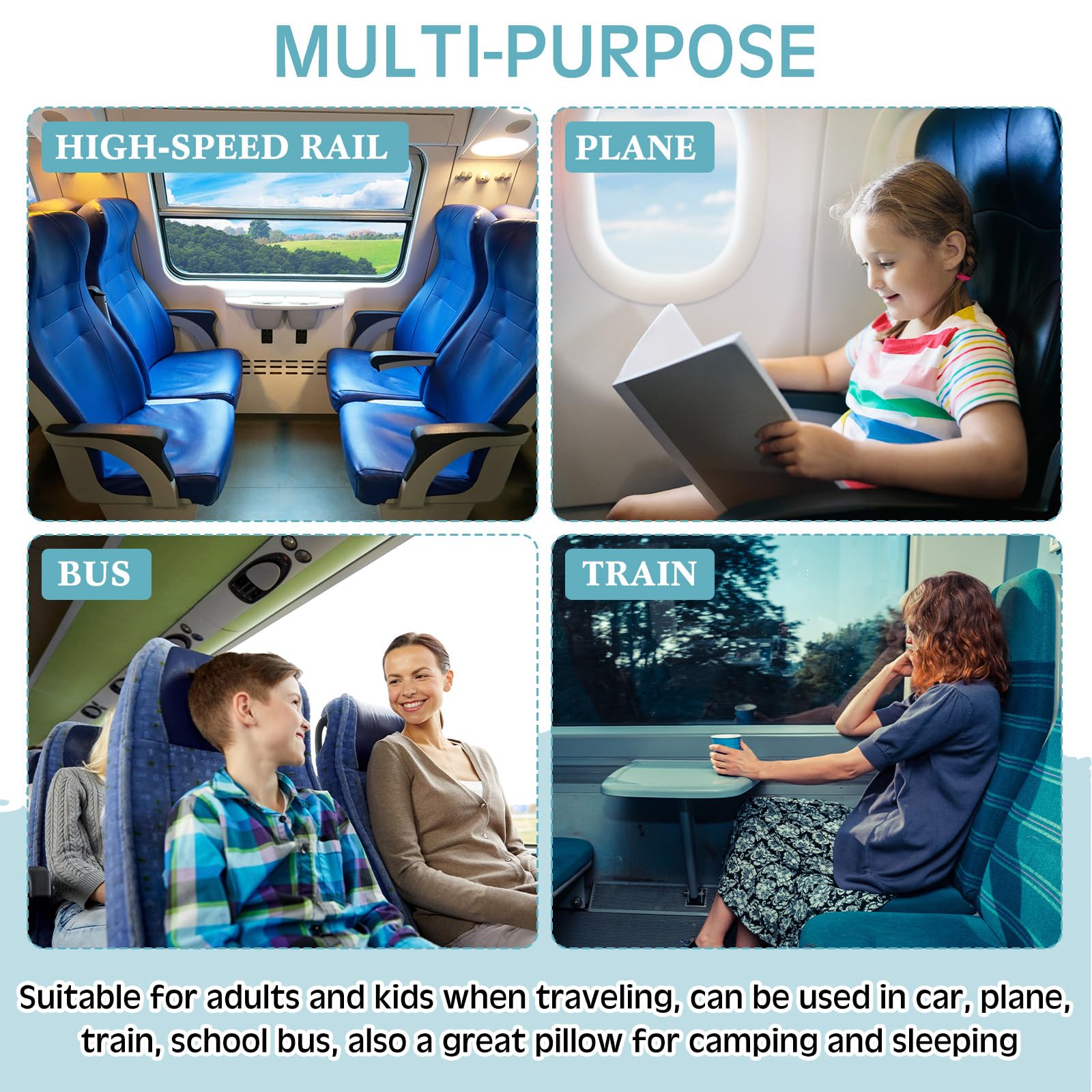 Barydat 2 Pcs Car Travel Pillow for the Back Seat 28 x 18 in Sleeping Reading Pillows for Long Distance Travel Car Cushion for Kids Adults Head and Body Support U Shaped Pad for Travel(Gray, Green)