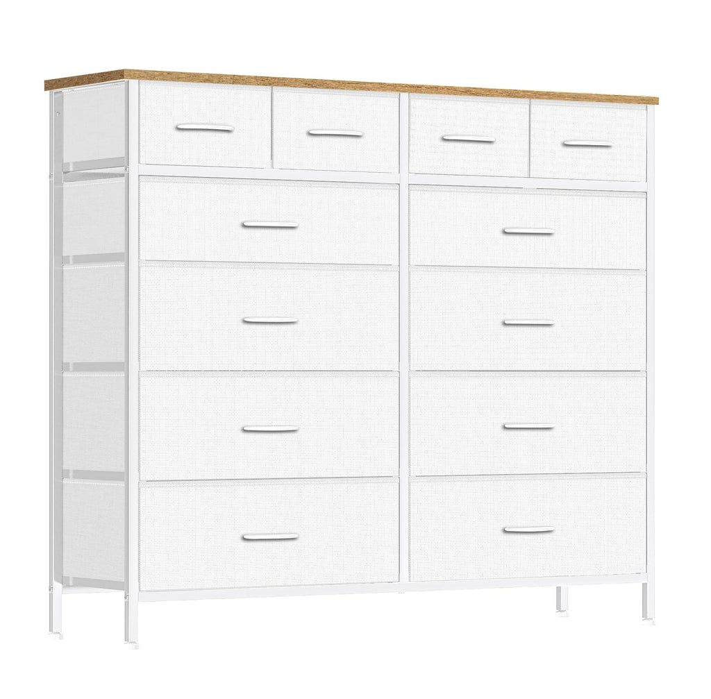 VASICAR Compact 12 Drawers Dresser for Bedroom, Fabric Storage Tower, Chest of Drawers with Retro Wood Top for Closet, Nursery, Living Room