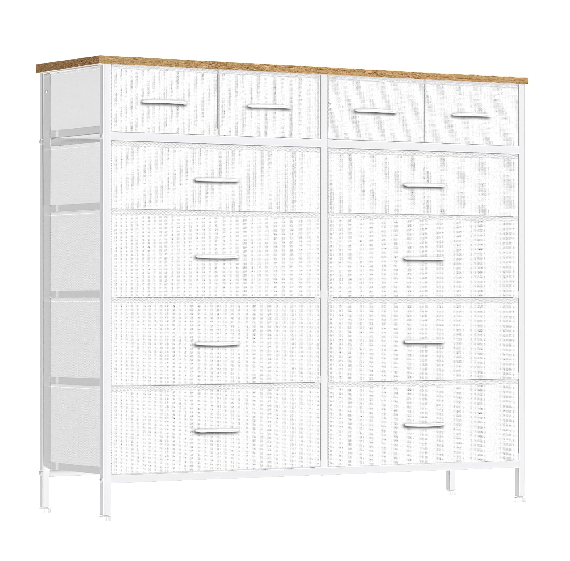 VASICAR Compact 12 Drawers Dresser for Bedroom, Fabric Storage Tower, Chest of Drawers with Retro Wood Top for Closet, Nursery, Living Room